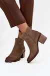 Women's ankle boots made of natural suede with heel Sergio Leone BT25321-S khaki