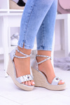 Women's Silver Studded Sandals Jetted Espadrilles Mariko
