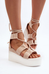 Women's Beige Lace-Up Sandals Helavi