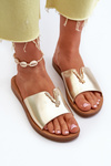 Women's Flat Sole Sandals with Eco Leather Decoration Gold Makia
