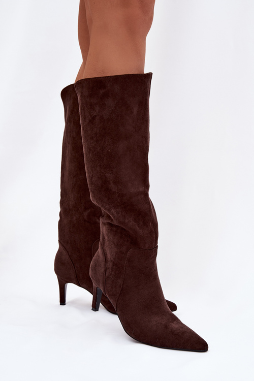 Women's High Heel Boots Warm with Eco Suede Chocolate Arelisse