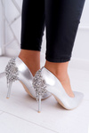 Women's Silver Stilettos with Ornament Larento
