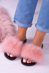 Women's Flip Flops with Natural Fur Pink Naturis