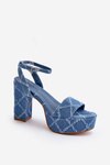 Denim Sandals with Block Heel Blue Acrana