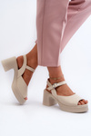 Women's Leather High Heel Sandals by Vinceza 66627 Beige