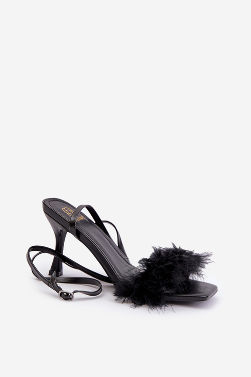 Stiletto Sandals With Feathers Black Emilettra