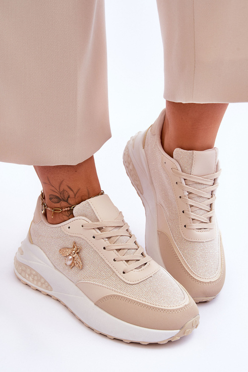 Shiny Sports Shoes With Decoration Beige Seneca
