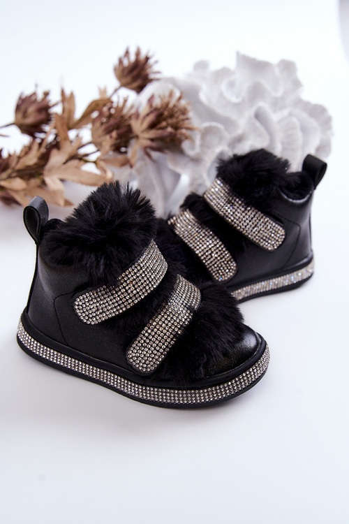 Children's Warm Leather Snow Boots Black Leela