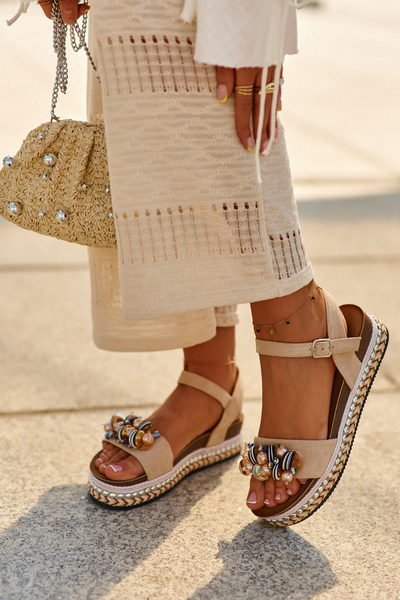 Women's Wedge and Platform Sandals with Decorations S.Barski HY056 Beige