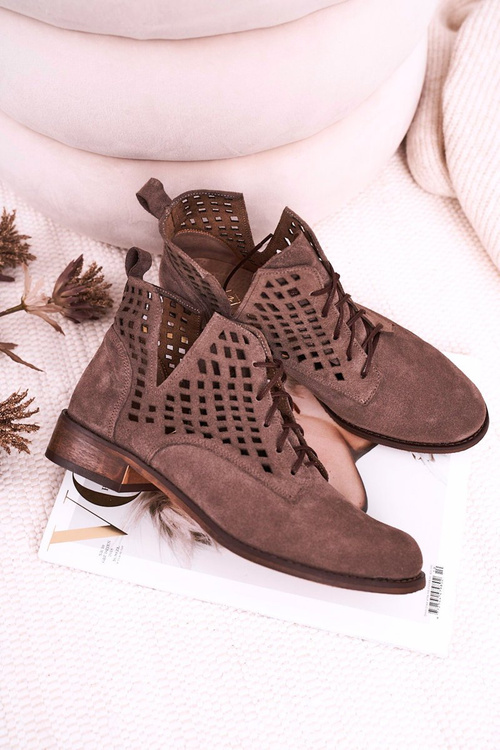 Women's Openwork Boots Suede Brown Susannah