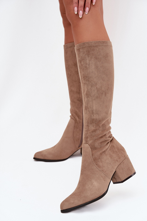 Women's Low Heel Eco Suede Boots Sergio Leone KZ212 Beige