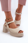 Women's Leather High Heel Sandals by Vinceza 66627 Beige