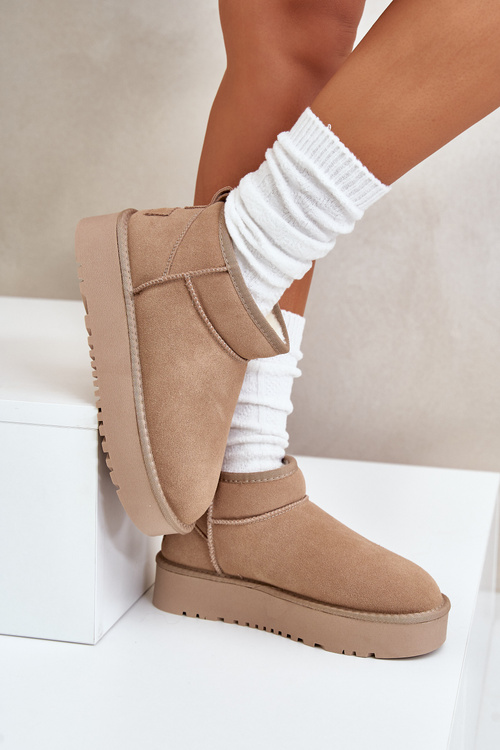 Women's Suede Snow Boots On Platform Beige Nereviana
