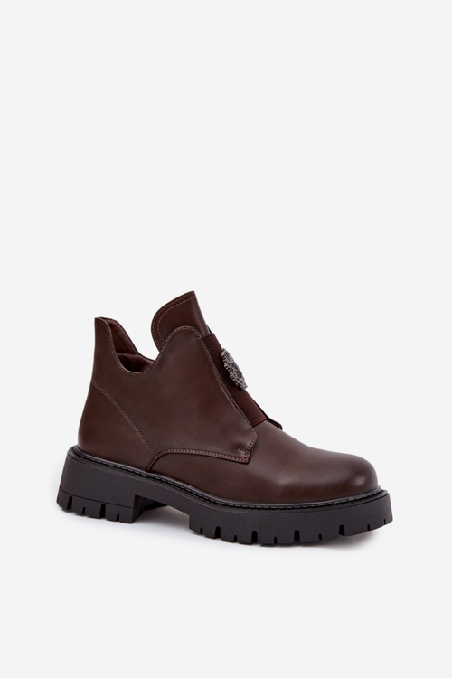 Insulated Low Women's Ankle Boots With Decoration On Zipper Brown Lavira