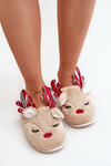 Christmas Slippers With Reindeer Motif Beige Sylaia