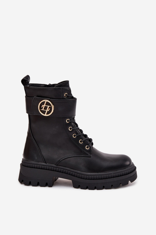 Ladies Work Boots With Gold Detail Insulated Black Fiorena