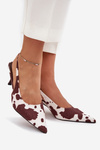 Stiletto Pumps With Open Heel In Brown-White Dots Talira