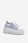 Jeansowe Sneakersy Masywna Platforma Skóra Naturalna Białe Lewski 3586