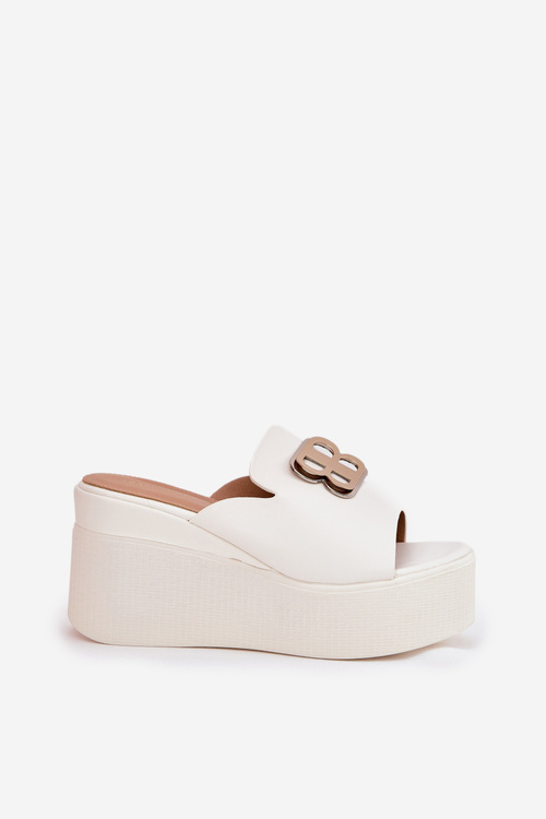 Platform And Wedge Sandals With Decoration White Tanonea