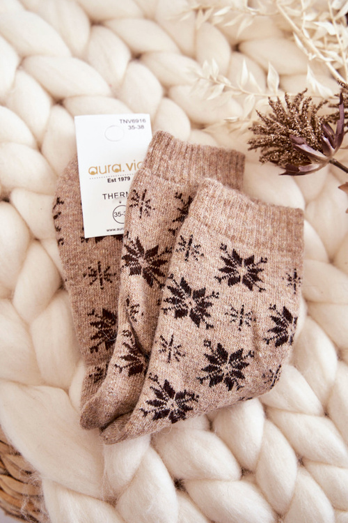 Women's Wool Socks In Snowflakes Beige