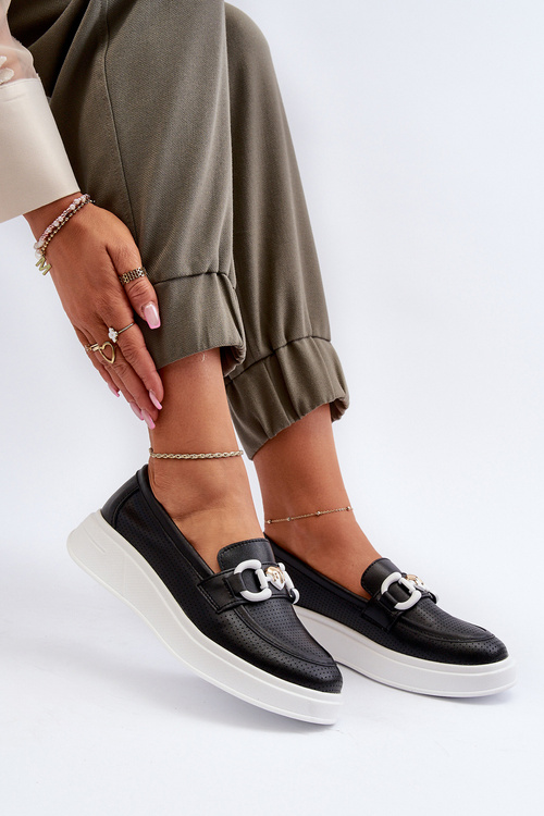 Mokasyny Na Platformie Damskie Skóra S.Barski LR720 Czarne