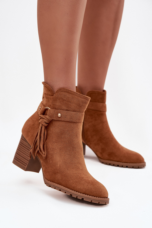 Women's Block Heel Boots with Fringes Camel Rosabella