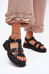 Ladies Eco Leather Sandals With Buckles Black Jeneliena