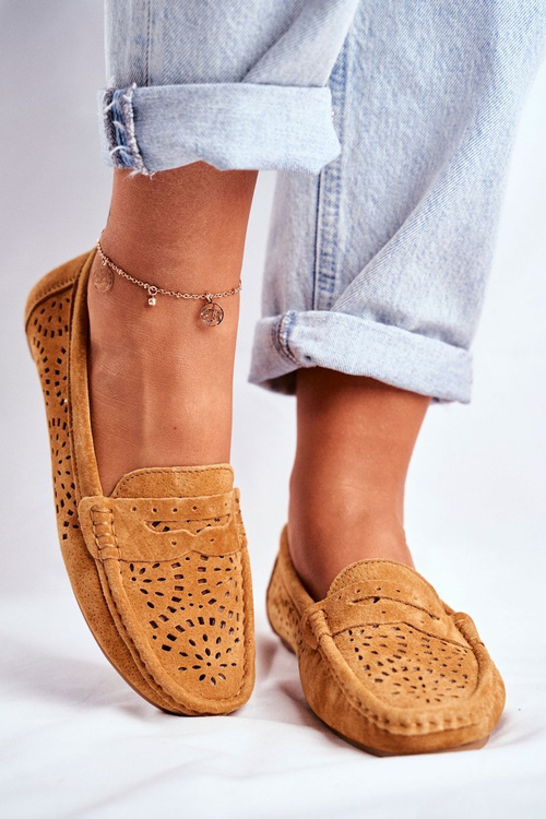 Suede Openwork Mokassins Women's S.Barski Camel