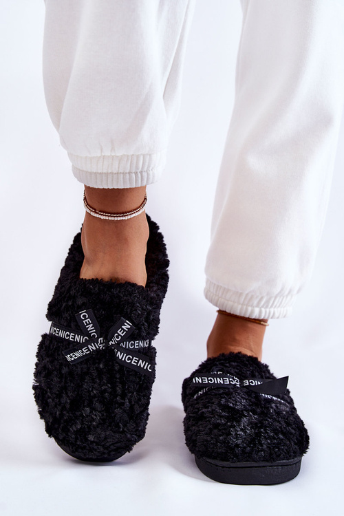 Papcie Damskie Futrzane Kokardka Czarne Ryana