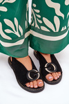 Elegant Women's Sandals with Gold Decoration on Flat Heel Black S.Barski KV27-053