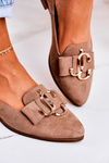 Women's Suede Moccasins Ballerinas Light Brown Mary-Jane