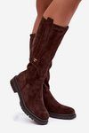Women's Fur-lined Boots Flat Heel Eco Suede Chocolate Delyssa