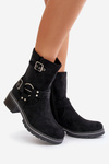 Damskie Botki Niski Obcas Klamry Czarne Zudra