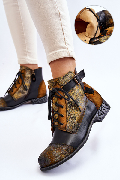 Women's Leather Boots Shoes Maciejka 05077-07 Yellow-Black