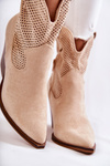 Women's Suede Openwork Boots Cowboy Beige Eleonore