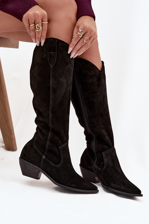 Cowboy Boots Made From Natural Suede Lined Zazoo 4225 Black