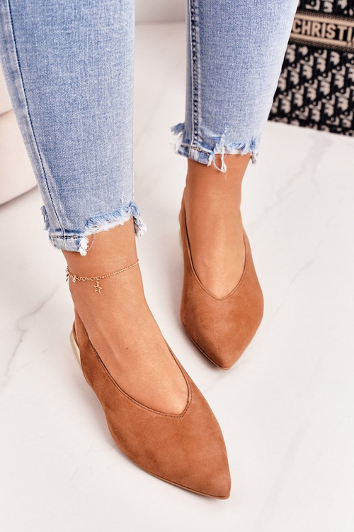 Suede Ballerinas On Gold Heel Laura Messi 2127 Camel