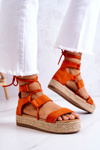 Sandały Damskie Wiązane Platforma Pomarańczowe Amrillo