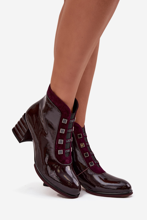 Patent Leather Women's Ankle Boots Made of Genuine Leather On Heel D&A CR52-696 Burgundy