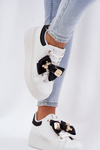 Women's Sneakers With Bow And Brooch With Bear Black-White Leathria