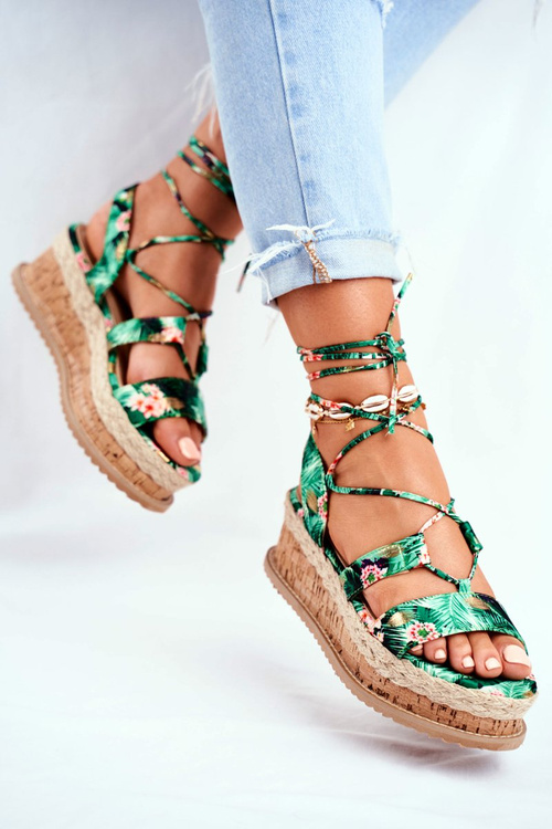Women's Sandals on a Cork Platform Green My Way