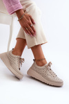 Openwork Women's Sneakers with Wedge Natural Leather Beige S.Barski LR482