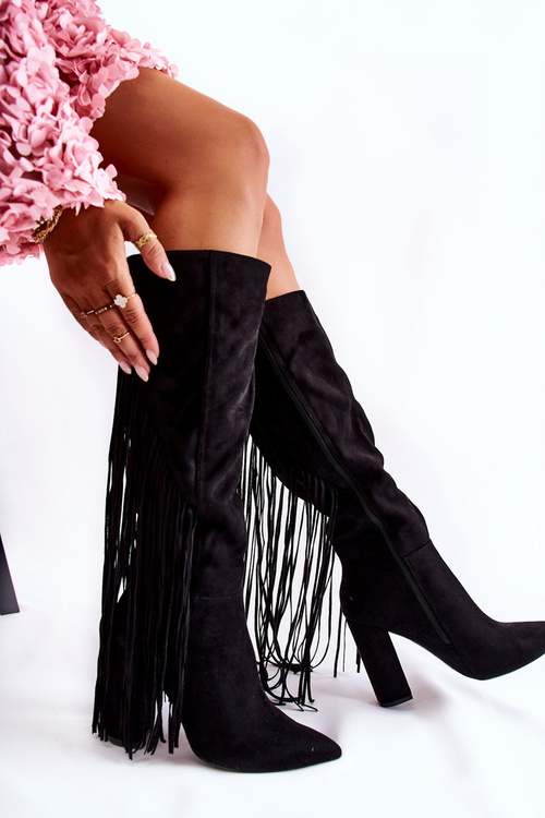 Suede Boots With Fringes Black Avilla