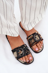 Flat Women's Slippers With Decorative Buckle Black Clariola