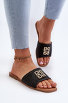 Flat Women's Sandals with Weave and Decoration Black Omenna
