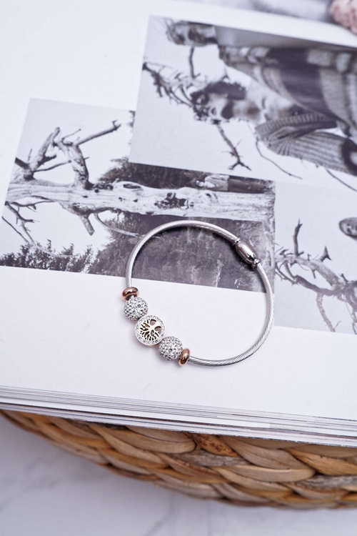 Damska Bransoleta Z Cyrkoniami Różowe Złoto Drzewo Życia Nemdar