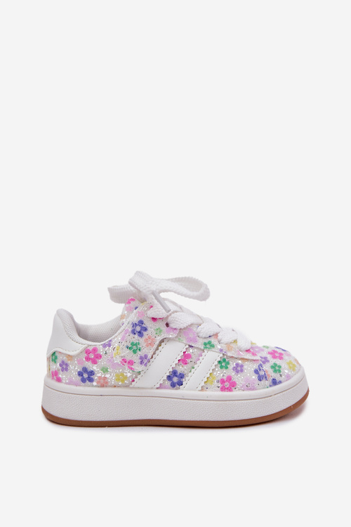 Shiny Girls Sports Shoes With Flowers White Tessina