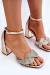 Sandals On A Low Heel With Rhinestones gold Monra
