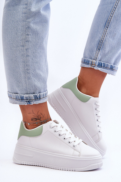 Buty Sportowe Damskie Klasyczne Biało-Zielone Night Trip L22-2