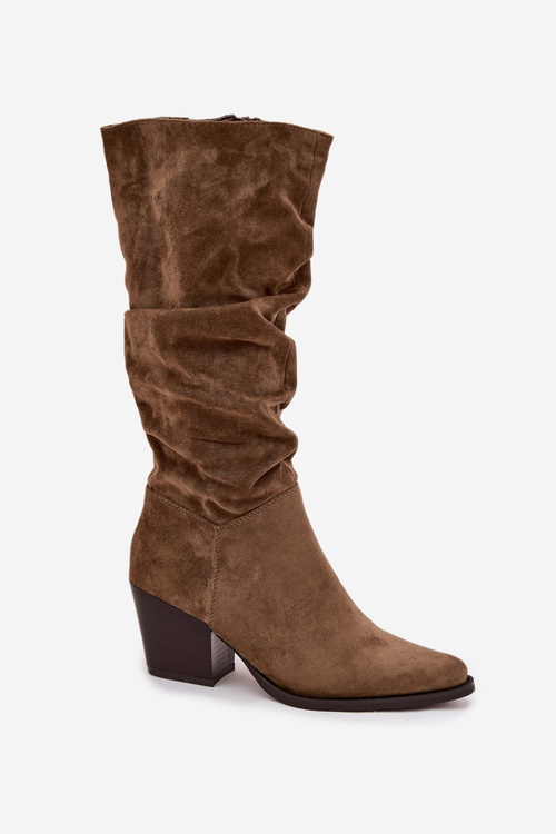 Women's boots with ruched upper on heel lined green Paelina